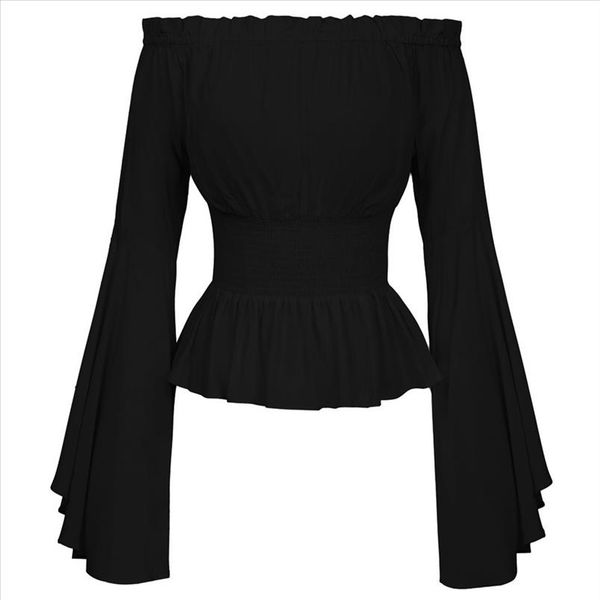 

womens blouse gothic renaissance flare sleeves ruffles off shoulder corset medieval victorian cosplay costume pirate shirt, White