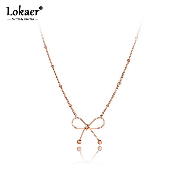 

chokers lokaer trendy titanium stainless steel bowknot charm necklaces fashion bohemia rose gold choker necklace for women girls n20296, Golden;silver