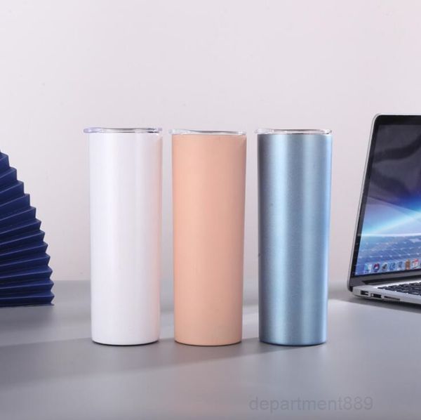

stainless steel tumblers blank sublimation slim straight cup coffee with lid and plastic straw beer mugs 20oz sea shipping owe2382