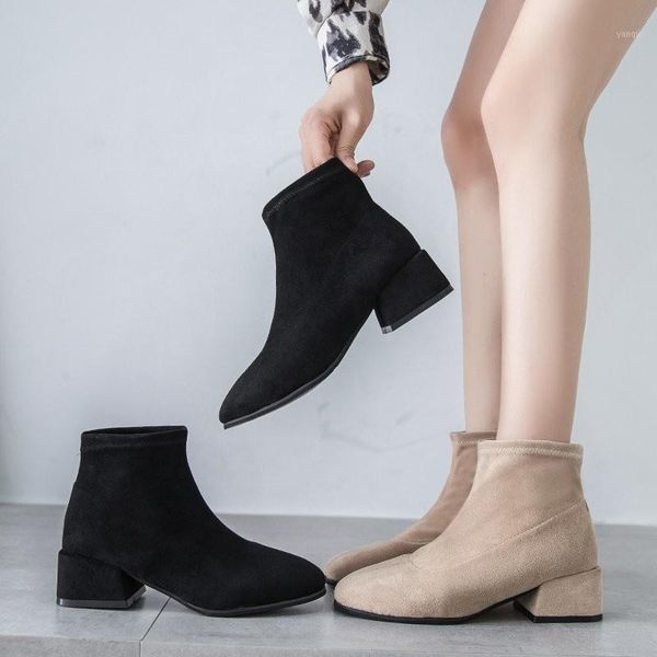 

boots fashion women winter thick heel shorts square head suede back zipper plus velvet cotton shoes zapatos de muje ankle1, Black