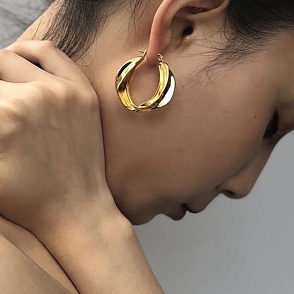

hoop & huggie gold color big twisted earrings minimalist statment round circle for women hyperbole geometric jewelry, Golden;silver