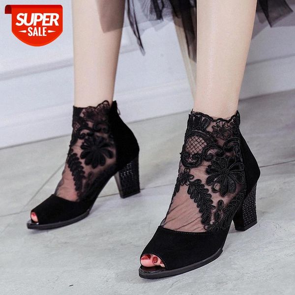 

women sandals 2020 fashion summer shoes women high heels hollow mesh sandals size 35 - 43 mujer sandalias #4x5f, Black