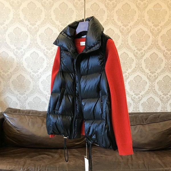 

stylish woman puffer vest asymmetry zipper design warm puff waistcoat casual adjustable hem design padded sleevelesss outerwear1, Black;white