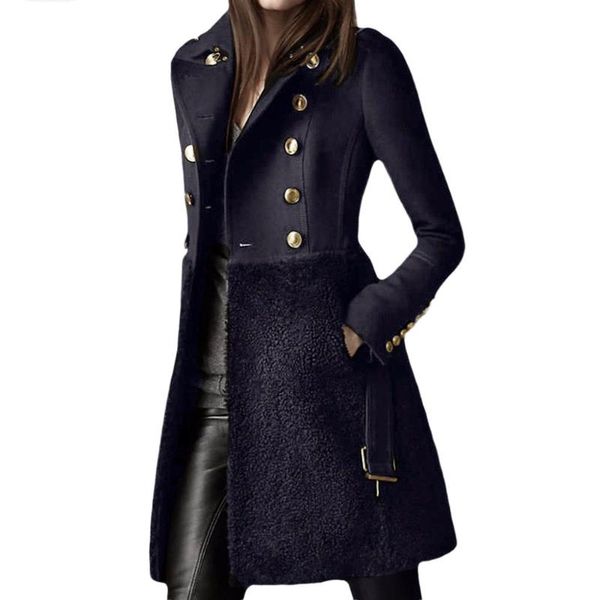 

women's wool & blends 4xl thick women coat winter a line fashion patchwork fleece design office lady elegant outwear woolen coats overs, Black