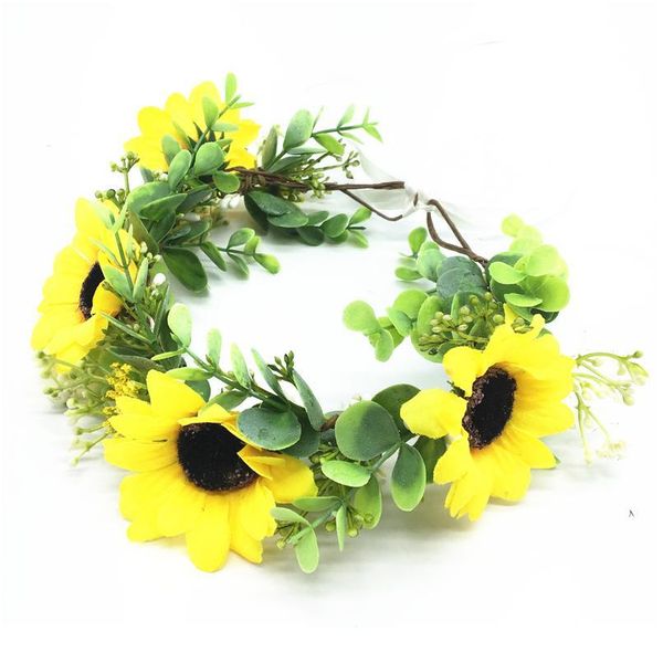 

sun flower wreath crowns festival headband women hair accessories headdress girl floral garlands wedding party floral qylrye