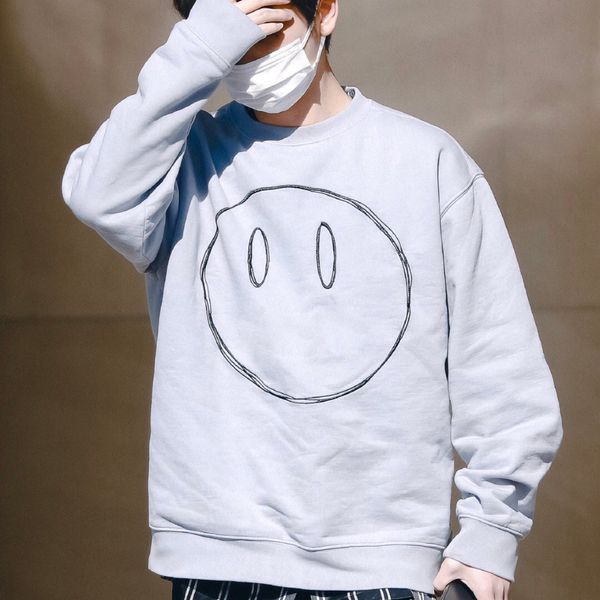 

women men trendy hoodies pure color hiphop smile face letter pattern print mens streetwear pullover sweatshirts men clothing