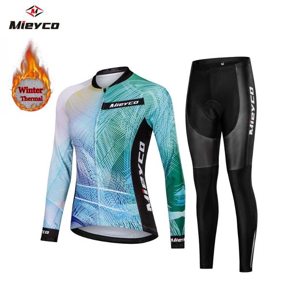 

racing sets women cycling jerseys set long sleeve jersey 5d gel padded bib pants trousers autumn winter thermal fleece, Black;blue