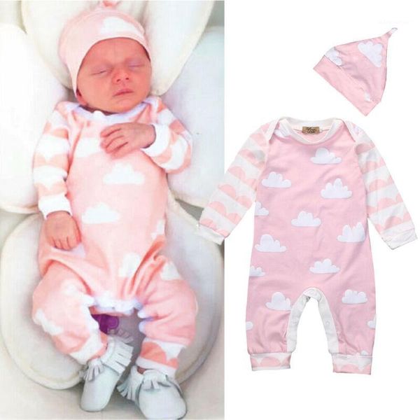 

newborn baby boys girls clothes long sleeve romper jumpsuit hat outfits clothes 2pcs set1, Blue