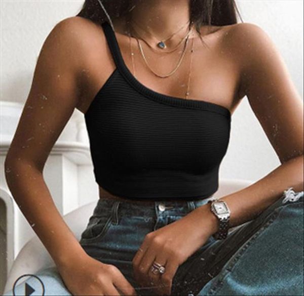 

new women crop tank one shoulder halter tee shirts bra vest strap bandeau slim crop shirt camisole clubwear, White
