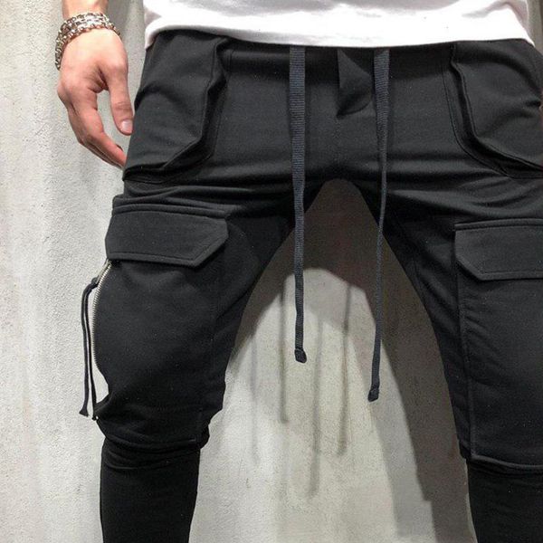 

autumn spring summer casual pants male big size 3xl multi pocket jeans oversize pants overalls elastic waist pants plus size men, Black