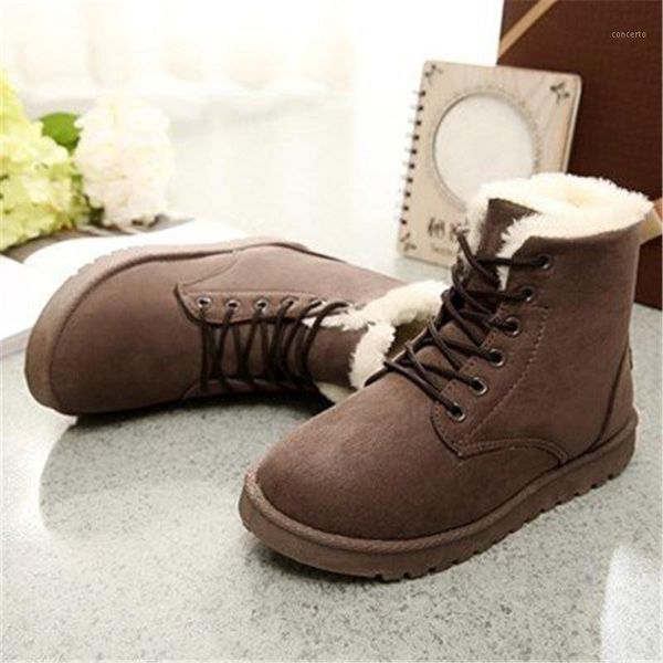 

snow boots flats heels flock women winter boots warm fur plush insole ankles shoeslace-up shoes woman shoes, Black
