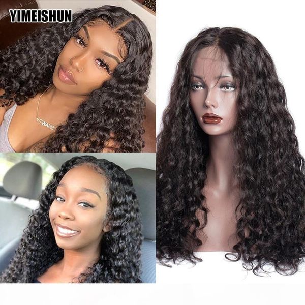 

deep wave wig closure t part lace wig human hair remy 4x4 closure deep wave curly human hair remy 180, Black;brown