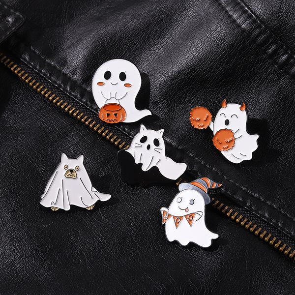 

happy halloween ghost enamel pins creepy cute flying ghost brooches boo pumpkin goth badge pinback buttons accessories, Blue