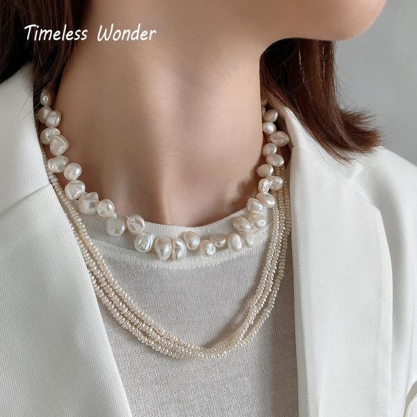 

chokers timeless wonder 925 sterling sliver glam baroque pearl chains necklace women jewelry goth boho gorgeous gift prom goddess 6636, Golden;silver