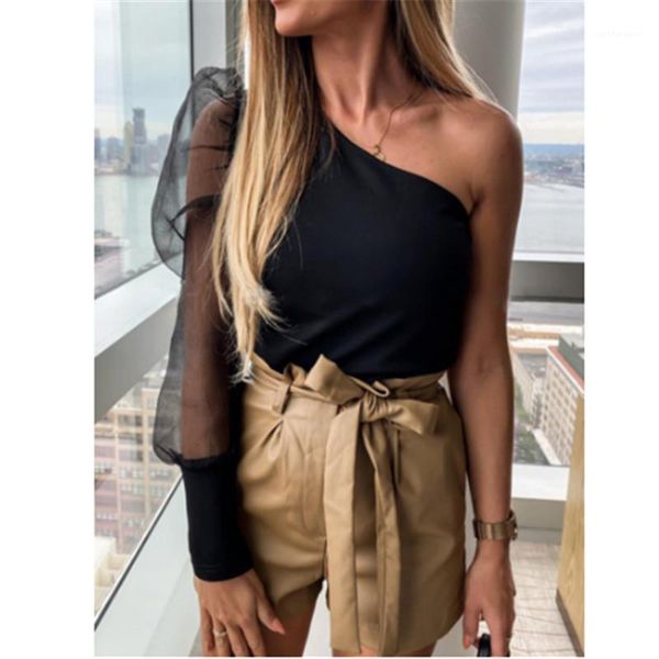 

fashion women puff sleeve blouse ruffle long sleeve shirt for women solid ladies loose tee casual blouse lady casual shirt 1, White