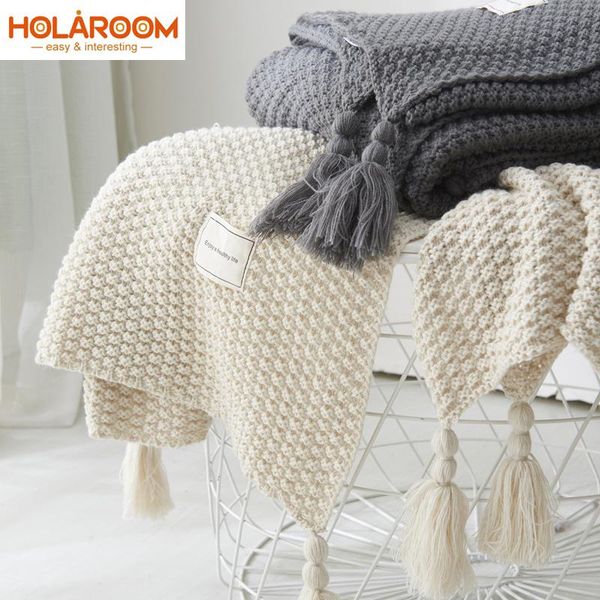 

blankets thread blanket with tassel solid beige grey coffee throw for bedroom sofa home textile fashion cape knitted
