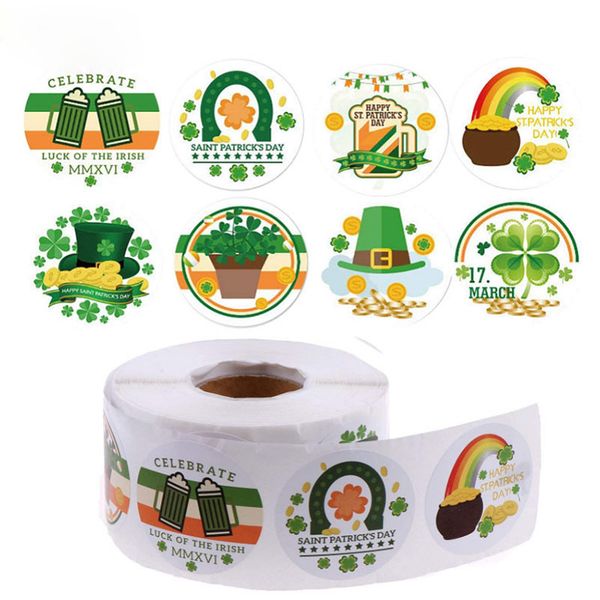 

500 pieces shamrock stickers green lrish clover sticker roll self adhesive label round decals for irish decoration craft kimter-c294fz