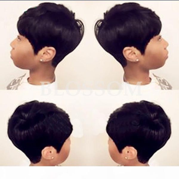

2017 new pixie cut short human hair none lace wig 4inch 100% human hair wigs for african americans brazilian hair wigs, Black;brown