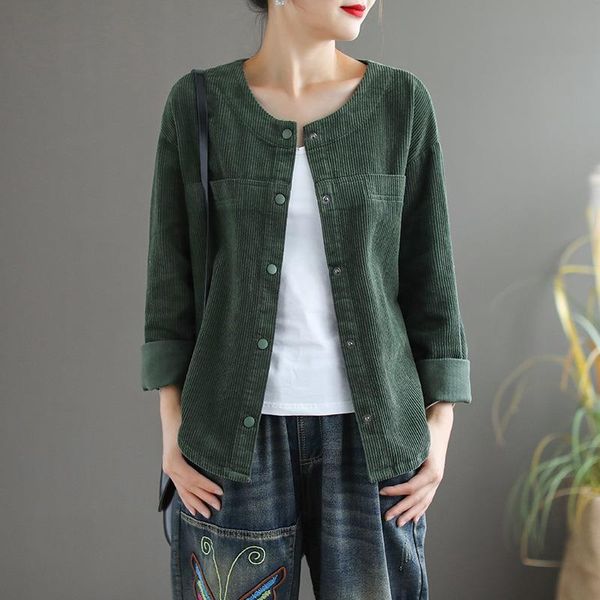

khaki green corduroy coat irreuglar single breasted solid color long sleeve autumn jacket vintage casual outwear chaquetas, Black;brown