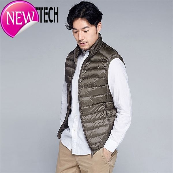 

men sleeveless jacket winter ultralight white duck down vest male slim vest mens windproof warm waistcoat plus size, Black