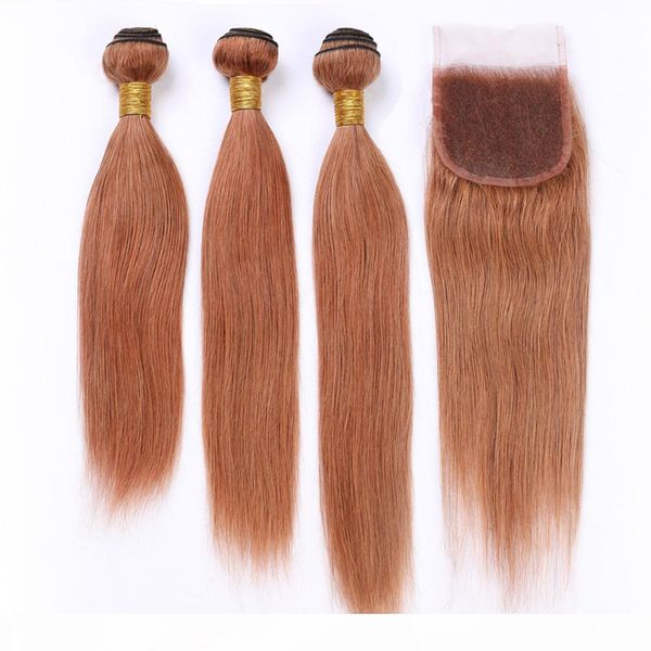 

malaysian medium auburn virgin hair weaves with closure pure 30 auburn human hair bundles with lace closure straight auburn hair wefts, Black;brown