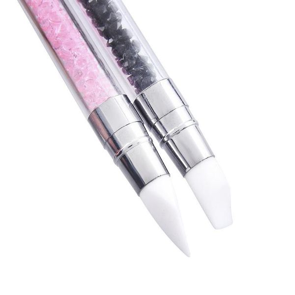 

1 pcs dual-ended sile head carving dotting pen nail art brushes rhinestone crystal handle tool for diy gel manicu qylfjm, Silver
