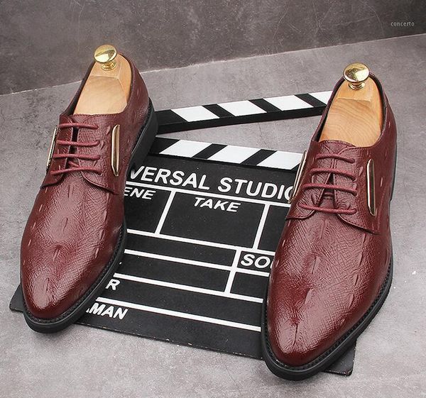 

men new luxury gentleman pointed sheet metal lace-up oxford shoes for man male wedding dress homecoming shoes zapatos de novio1, Black