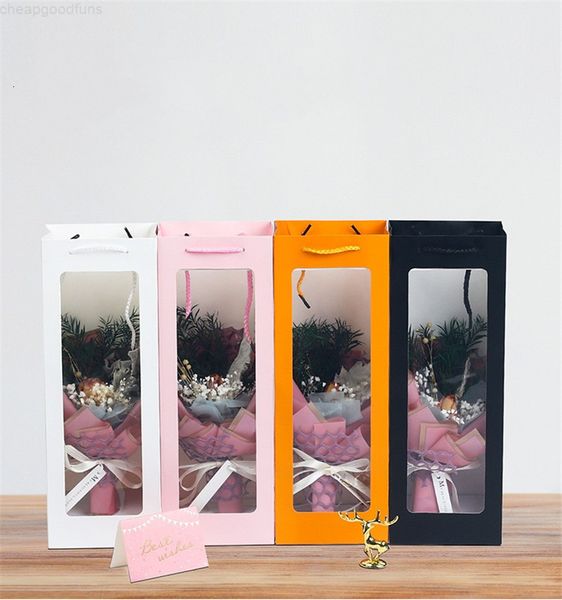 

white visible solid bags clear window paper bag for wine flower packing party festival gift package