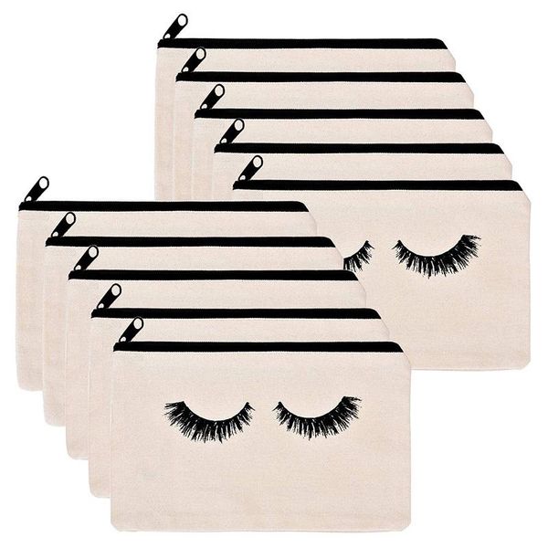 

10 Pieces Eyelash Canvas Makeup Bags- Cosmetic Bags Travel Pouches Toiletry Bag Cases with Zipper for Women and Girls, Pink;blue