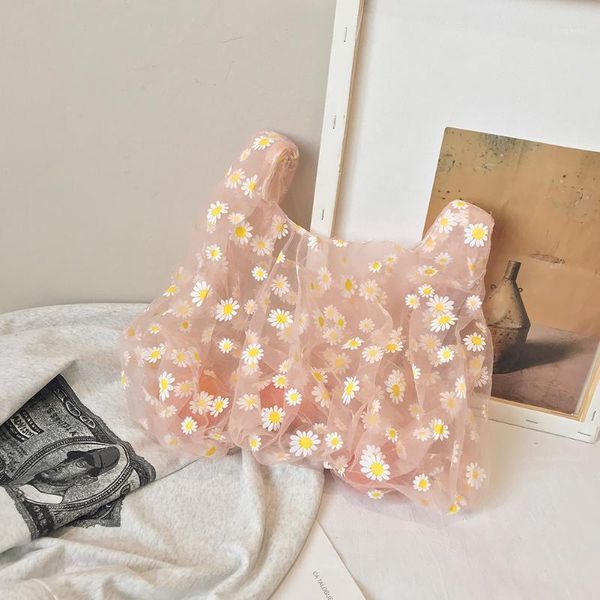 

flower women lace totes bags transparent shopping girls travel handbags1