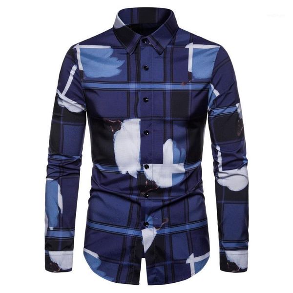 

kancoold 2020 men's casual 3d printing colorful shirt men slim long sleeve single breasted dress shirt blouse 11271, White;black