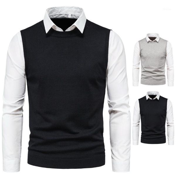 

men's sweaters ym078 autumn clothing men's sweater cross-border white lapel shirt vest fake two-piece sweater1, White;black