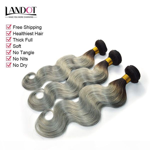 

new ombre silver grey human hair extensions two tone 1b grey brazilian peruvian malaysian indian body wave virgin hair weave bundles, Black