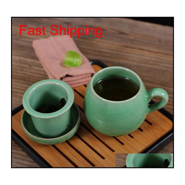 

chinese porcelain tea cup with lid and infuser strainer teacup celadon teapot mug gift drinkware qylude packing2010