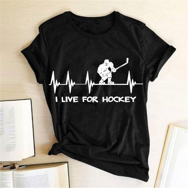 

i live for hockey funny women tee shirt humouristique femme short sleeve o neck harajuku fashion sport t shirt gift for girl, White