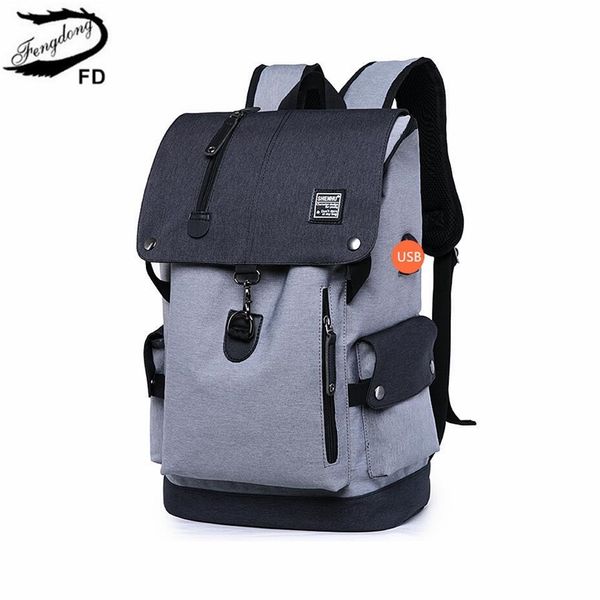 

fengdong high school backpack waterproof school bags for boys big usb backpack anti theft bag men travel bags schoolbag boy gift y200706