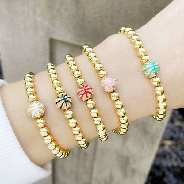 

gold plated copper beads strands bracelet enamel basketball charm bracelets, Black