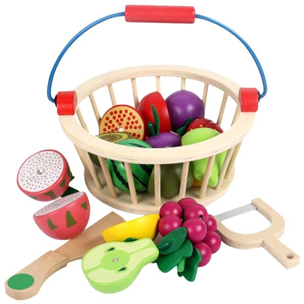 

12pcs magnetic wooden fruit and vegetable combination cutting toy set children play & pretend simulation round basket fruit kits y200428