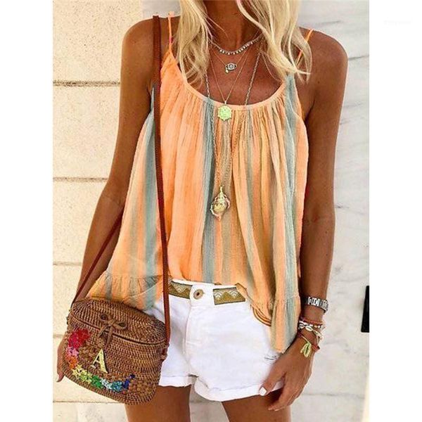 

summer vertical stripe print tank women vest sleeveless camisole loose camise plus size womens tank 1, White