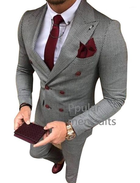 

2019 houndstooth custom made mens checkered suit dresses tailored black weave check wedding men suits 2 piece jacket+pants1, White;black