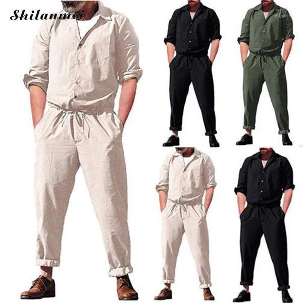 

men's pants 2021 summer plus size button pockets long sleeve men jumpsuits muslim casual male working joggers white black jumpsuits1