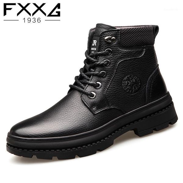 

boots leather men's ankle snowshoes high helper winter warm down 59101, Black