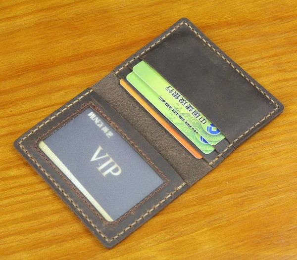 

card holders handmade vintage genuine leather holder slim business wallet women id case, Brown;gray