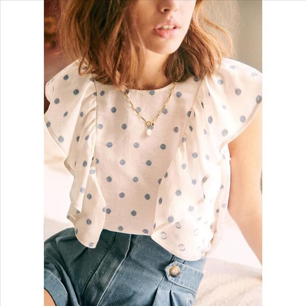 

sleeveless polka dot ruffles blouses round neck backless chic button shirt women clothes summer 2020 casual vintage, White