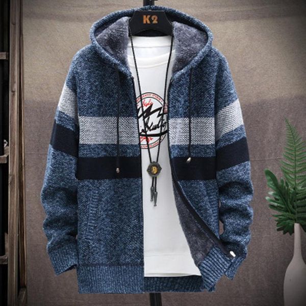 

2020 winter men's knitted thicken mens coats hood male sweater casual keep warm male cardigan sweaters men, White;black
