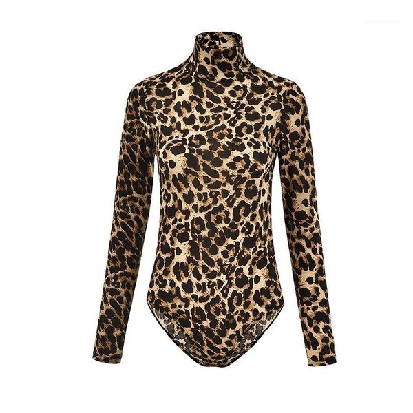 

women long sleeve leopard print jumpsuits spring autumn fashion turtleneck bodysuit women's clothes rompers womens jumpsuit1, Black;white