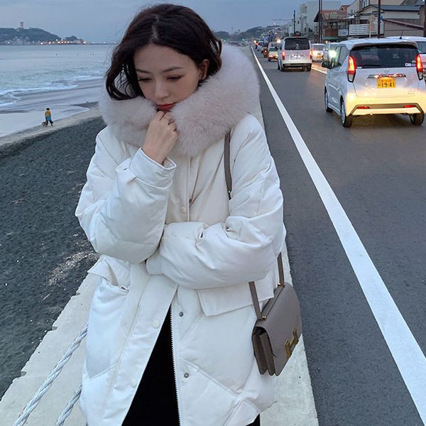 

heydress 2020 winter women solid pocket fur collar 90% white duck down coats female thick warm parkas ladys zipper outerwears q1215, Black