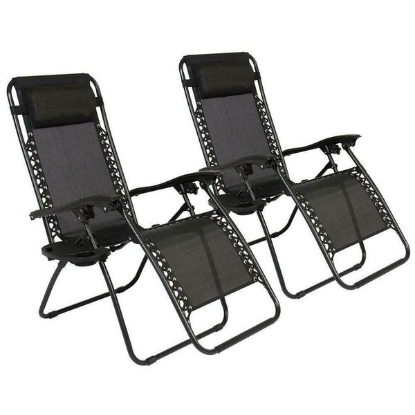 

2 folding zero gravity lounge chairs+utility tray outdoor beach patio us oshion