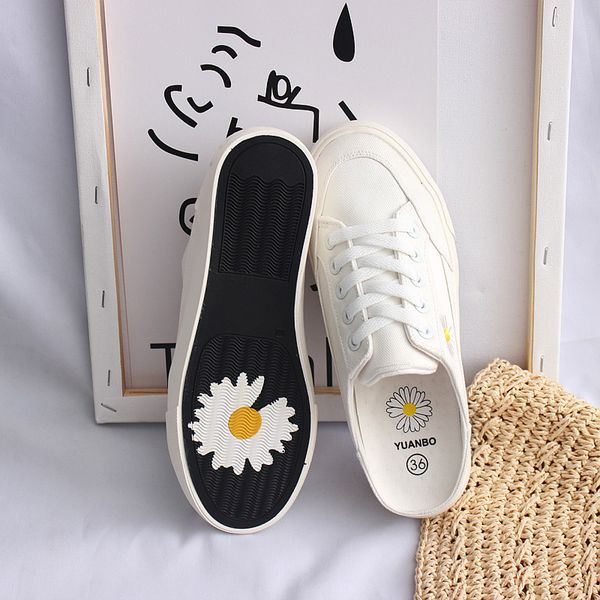 

summer white women's new ins daisy canvas students all-match board shoes womens flower embroidered c1120, Black