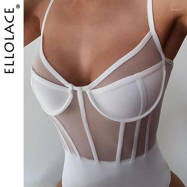 

ellolace bodysuit women see through body overalls white bodycon rompers female 2020 slim transparent lace bodysuits1, Black;white